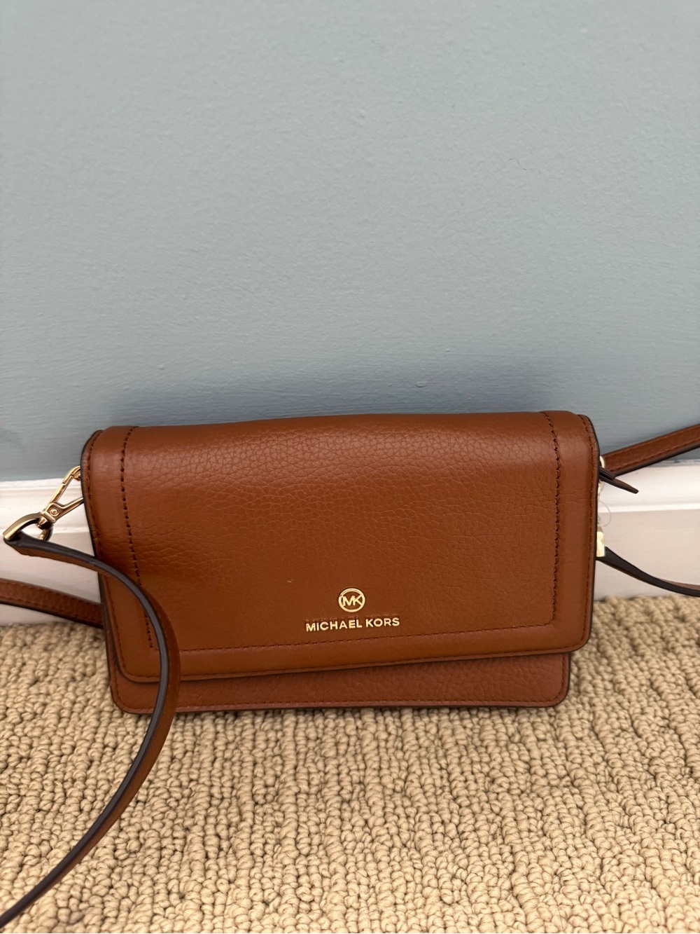 Michael Kors Saddle Brown Pebbled Leather Crossbody